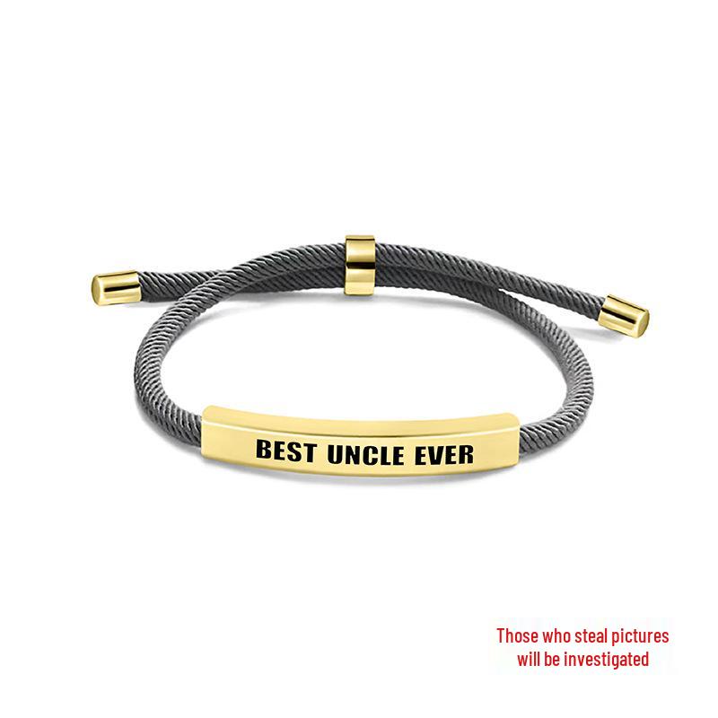 Pulseira Europeia e Americana Multicolorida de Corda Trançada com Placa de Aço Inoxidável Gravada - Presente Memorial de Bom Tio para o Natal