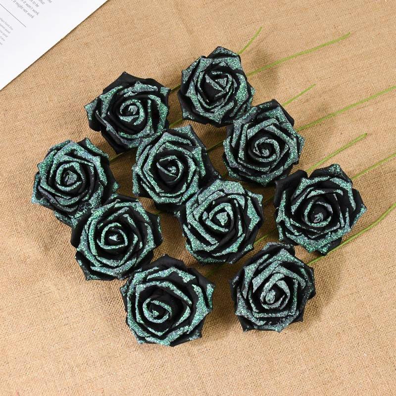 10/20 Stück Glitzer Künstliche Rosenblumen mit Stiel Blätter DIY Hochzeitssträuße Geburtstagsfeier Heimdekorationen DIY Bastelkranz
