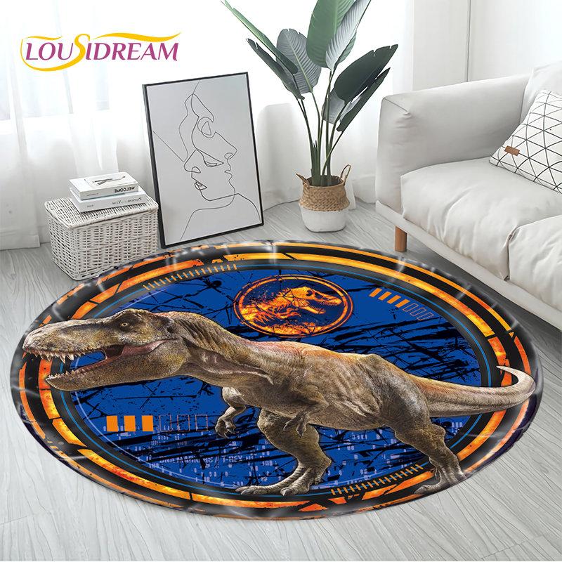 3D Cartoon Jurassic Park Dinosaur Area Rug,Round Carpet Rug for Living Room Bedroom Sofa Decor,Children Play Non-slip Floor Mat