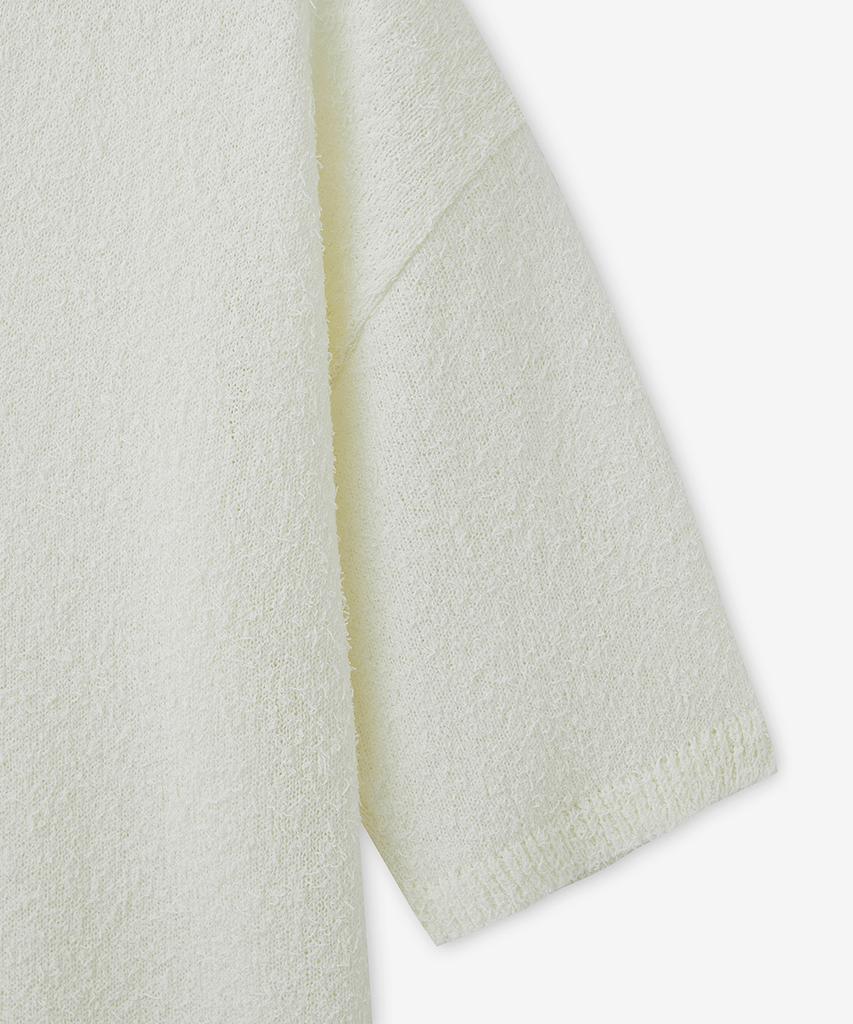 BLOND9 Tail Yarn Open Collar Short Sleeve Knit_Ivory