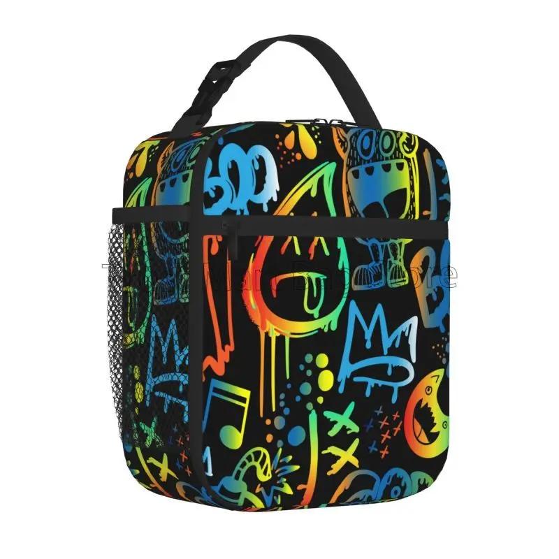 Bolsa de Almuerzo Aislada Reutilizable Portátil Oxford para Viajes Trabajo con Diseño de Graffiti Urbano Cómics Hip Hop