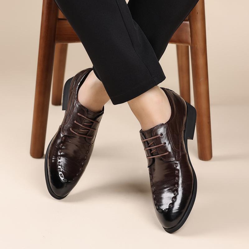 Men'S Business Casual Leather Shoes Leather First Layer Sheepskin Men'S Shoes Soft Sole Dress Pointed Shoes
