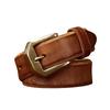 Rough and Domineering Thickened Top Layer Cowhide Belt for Men, Copper Buckle with Rough Edges and A Vintage Washed Leather Base