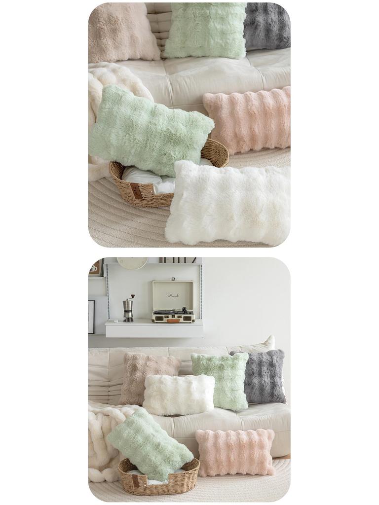 Rabbit Fur Plush Throw Pillow - Solid Color Fleece Cushion for Sofa, Bedroom, or Study