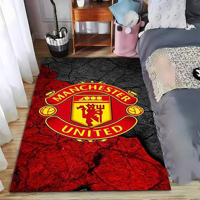 Manchester United Logo Teppich, Rot Schwarz Fußballfans Heimdeko Teppich Geeignet zur Verwendung als Antirutsch für Wohnzimmer Schlafzimmer Sofas