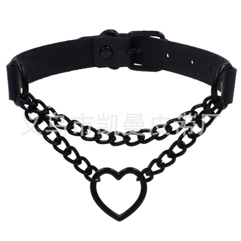 Harajuku Black Chain Choker with Peach Heart Pendant - Trendy PU Leather Love Neck Ring & Clavicle Chain