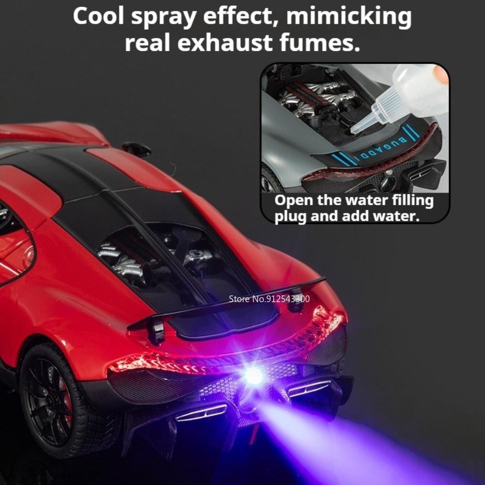 1:24 Scale Tourbillon Bolide Car Model Toy Sound Light Pull Back Doors Opened Sports Cars Spray Miniature Models Collection Gift