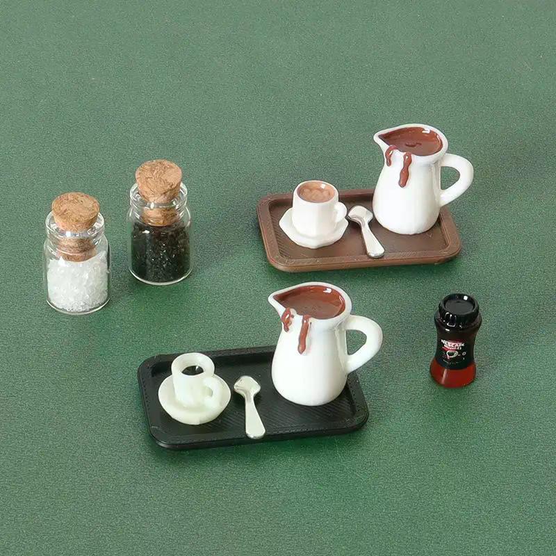 7Pcs Desktop Scene Simulation Micro Model Parts Handmade Miniature Dollhouse Coffee Cup Model Decorative Tray Plate Accessories