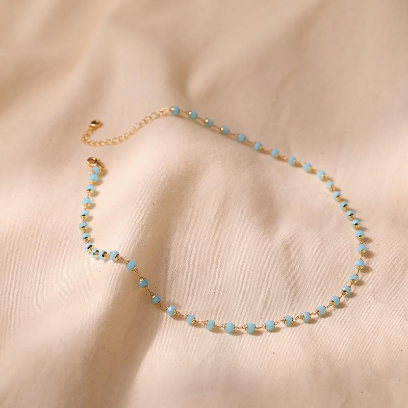 Brass Plated 18k Gold Light Blue Crystal Handmade Minimalist Elegant Necklace светло-синий