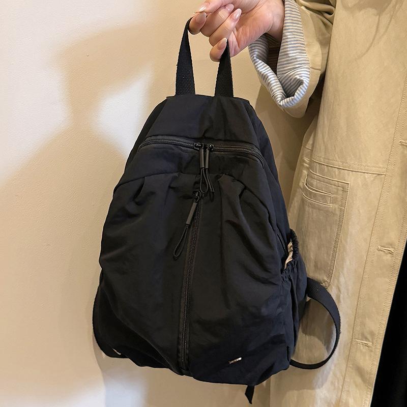 Schoolbag New Autumn and Winter Versatile Backpack Women's Bag Folded Travel Backpack Light Casual Simple Washed Cloth Casual School Bag