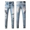 Jeans Skinny Stretch in Denim Strappato High Street da Uomo con Toppa Ricamata Stile Vintage