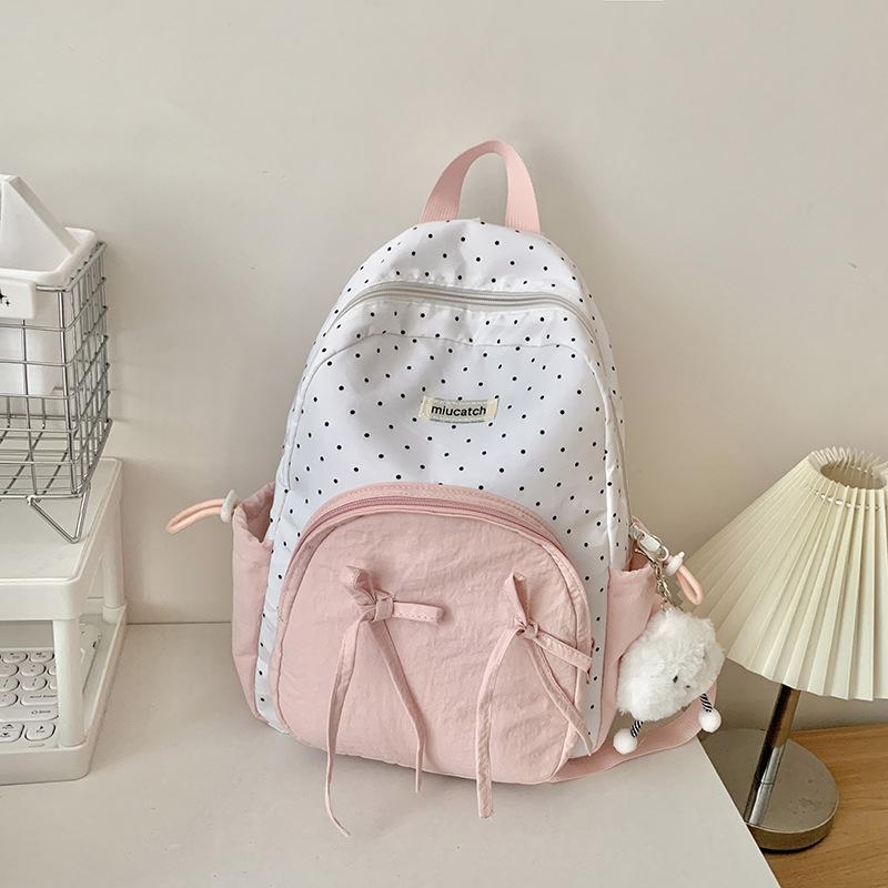 Schoolbag Cute Sweet Girl Backpack Female Student Class Versatile School Bag Korean College Style Bow Polka Dot Backpack