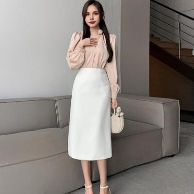 Women Suit Skirt A-Line Style High-Waisted Design Midi Skirt Back Slit Design Solid Color Office Lady Skirt