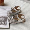 Sommer Mädchen Sandalen Geflochten Ausgehöhlt Silber Beige Kinder Pantoletten Vielseitig Minimalistisch Flach Trendig Kinderschuhe 22-33