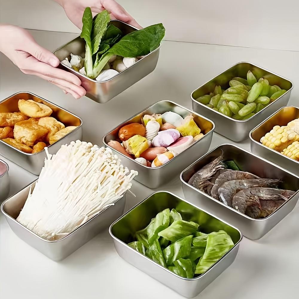 5/10 Stück Edelstahl Lebensmittelbehälter mit Klappdeckeln Wiederverwendbare Kühlschrank-Organizer für Küche Picknicks Lebensmittelaufbewahrung