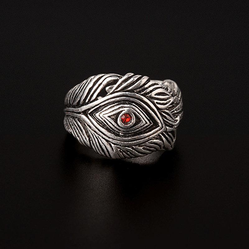 Inel Retro cu Pană din Cristal Roșu Pentru Bărbați Aliaj de Zinc Culoare Punk Gotic Rock Hiphop Inel Deschis Handmade Unisex Zircon Accesorii Bikeri