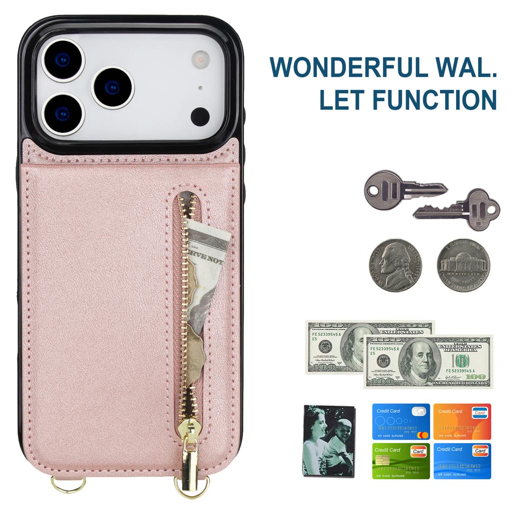Crossbody Zipper Cards Solt Wallet Flip Leather Case For iPhone 17 Pro Max 16 Plus 15 14 13 12 11 Long Lanyard Bag Book Cover