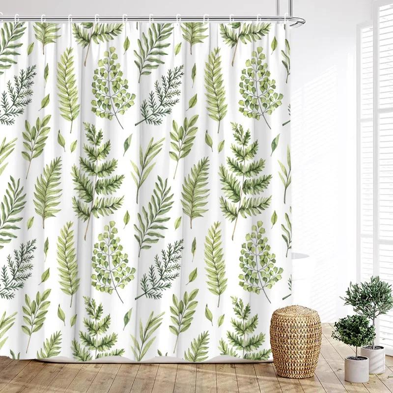 Rideau de douche floral coloré Fleurs et feuilles à l'aquarelle Rideau de bain moderne minimaliste Tissu polyester Décor de salle de bain avec anneaux