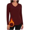 Women's Fashionable Casual Long-Sleeved Knit Top With Fleece , V-Neck, Solid Color, Slim Fit, Stretch Top