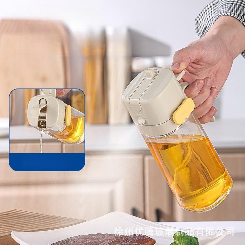 650ml Glass Oil Spray Bottle Kitchen Cooking Oil Dispenser Spray Pour Dual-use Oil Pot Leak-proof Atomized Spray Oil Bottle