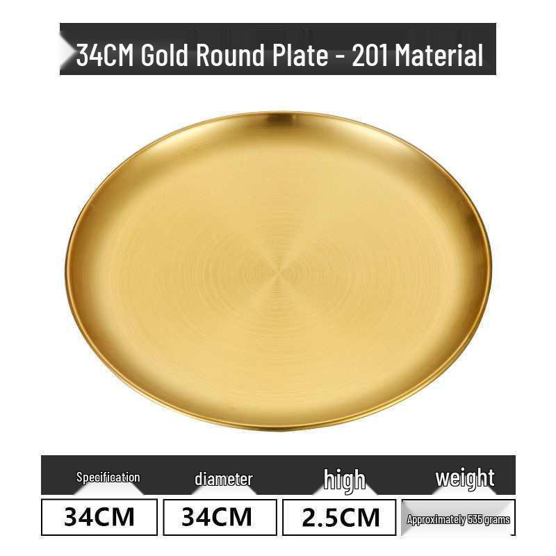 Gold Round 304 Stainless Steel Korean BBQ and Cake Tray