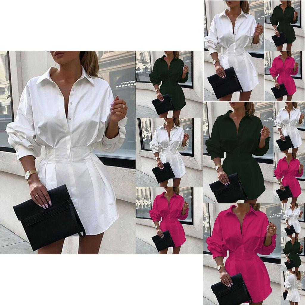 Elegante Abito Camicia da Donna a Maniche Lunghe Mini Abito con Vestibilità Comoda e Design alla Moda