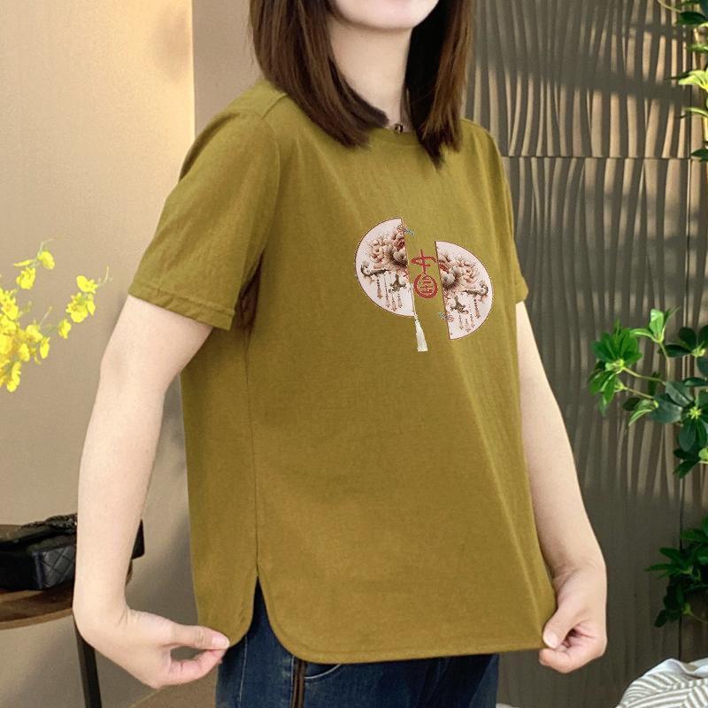 

Casual Short-Sleeve Floral T-Shirt for Middle-Aged and Elderly Women - Loose, Comfortable, Belly-Concealing Round Neck Top 3XL