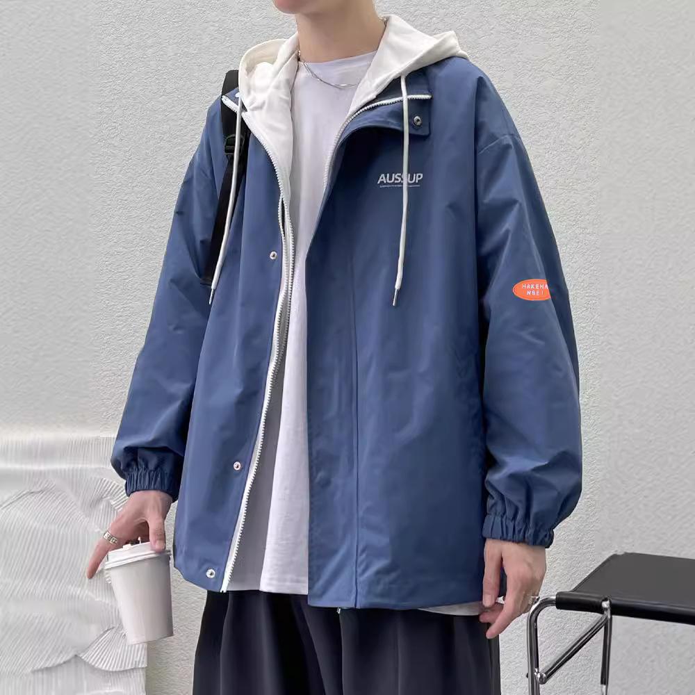 Fake Two-piece Jacket Men's Spring and Autumn Handsome Versatile Hooded Jacket Autumn Jacket Teenager Top