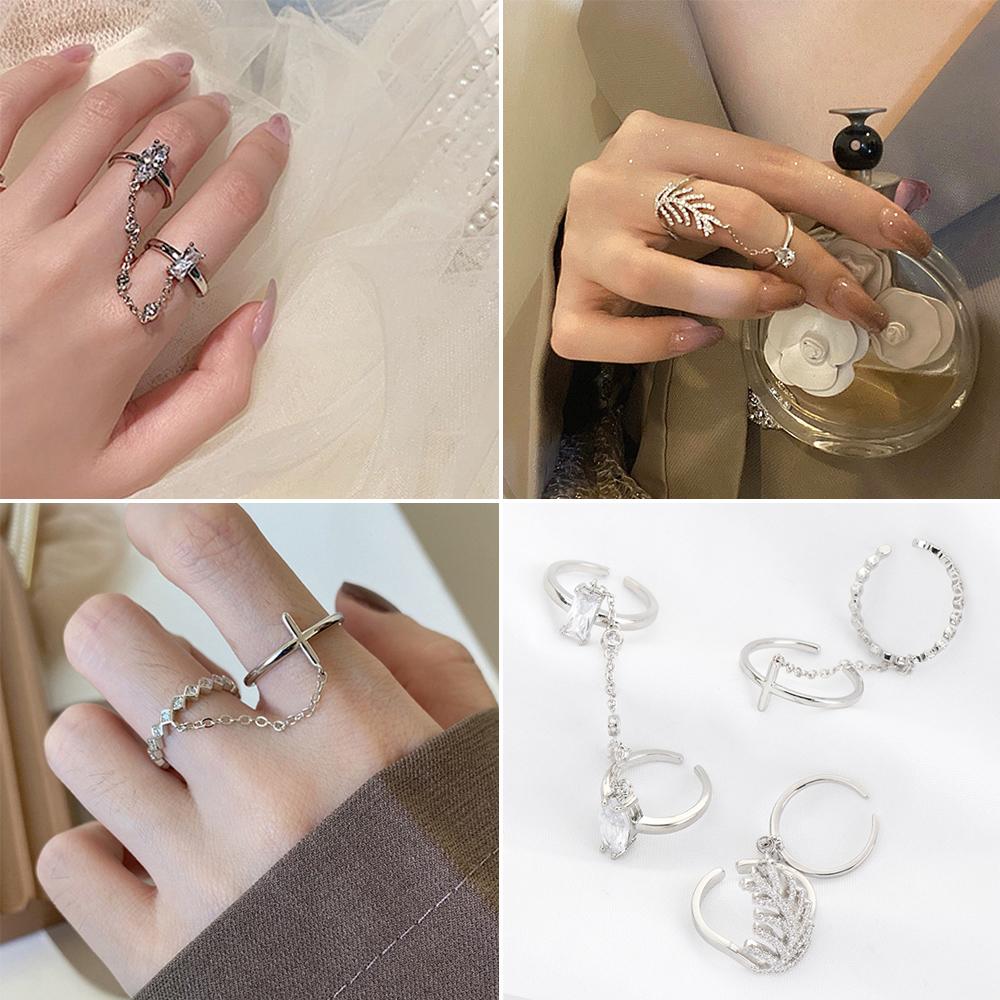 

Подарок Женщины Мужчины Циркон Ювелирные изделия Открытые кольца для пальцев Многослойные панк-кольца Кольца-цепочки