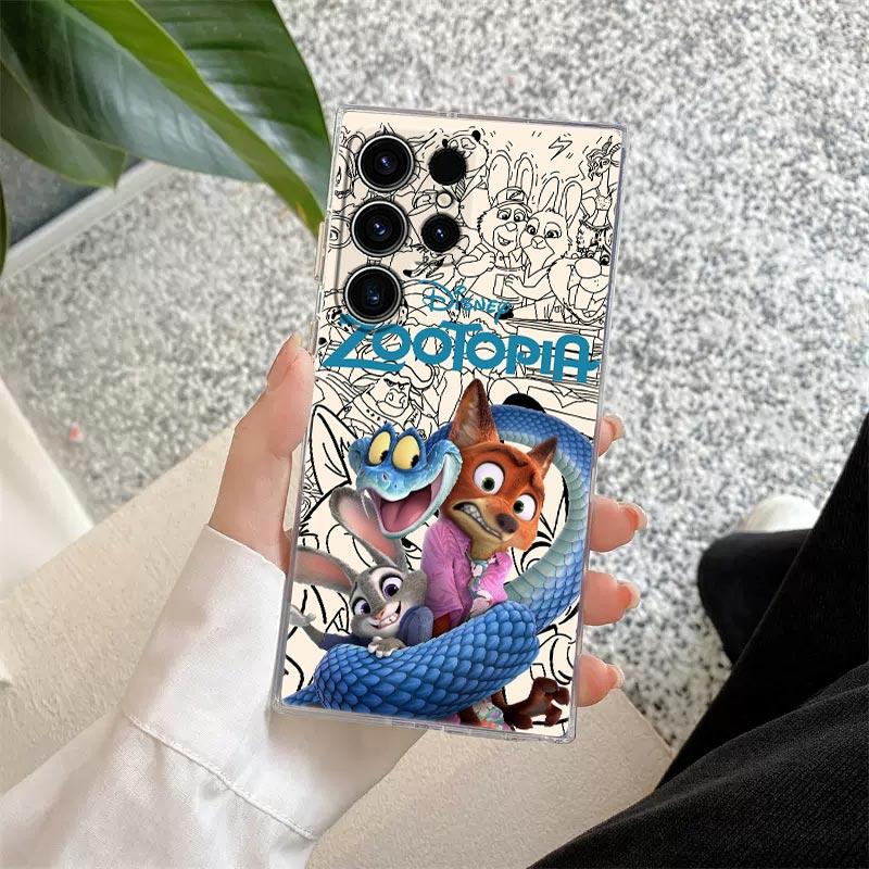Transparente Disney Zootopia Hülle für Samsung Galaxy S26, S25 Ultra, S24, S22, S26 Plus, S20, S23, S21, S25 FE 5G – Klare Silikonhülle