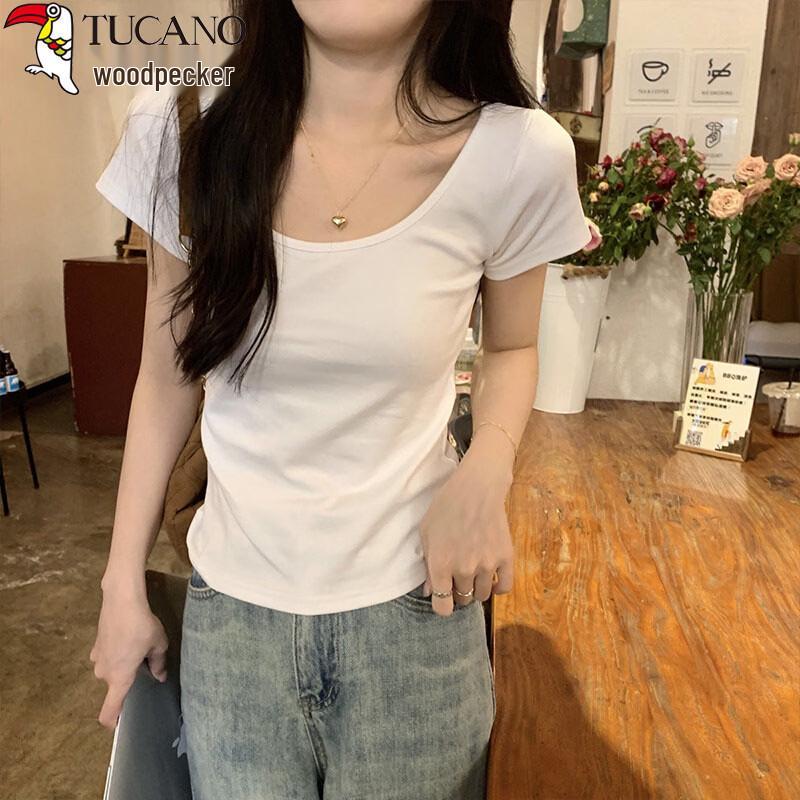 Woodpecker Women's Double U-Neck Slim Fit Cotton T-Shirt