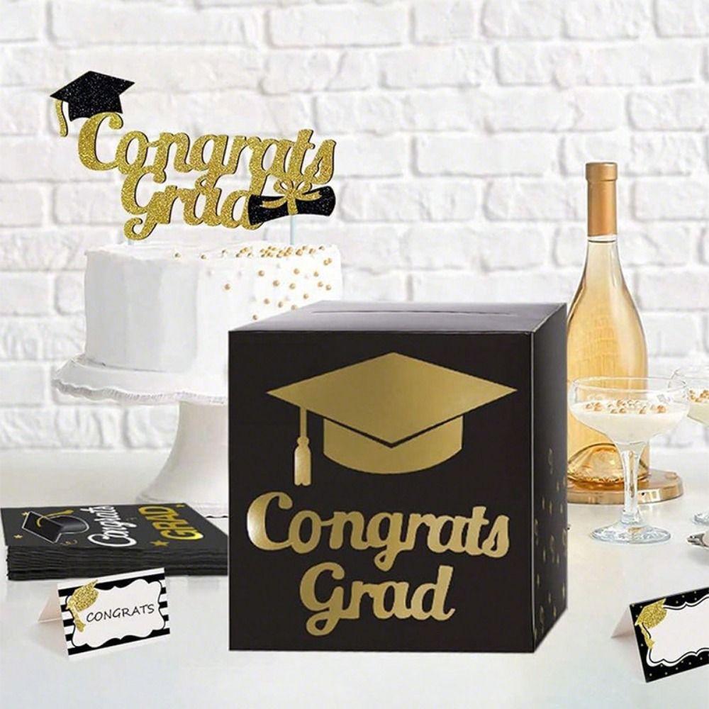 DIY Graduation Game Gift Box Black Golden Money Box Cash Gift Box  Graduation Party Decoration