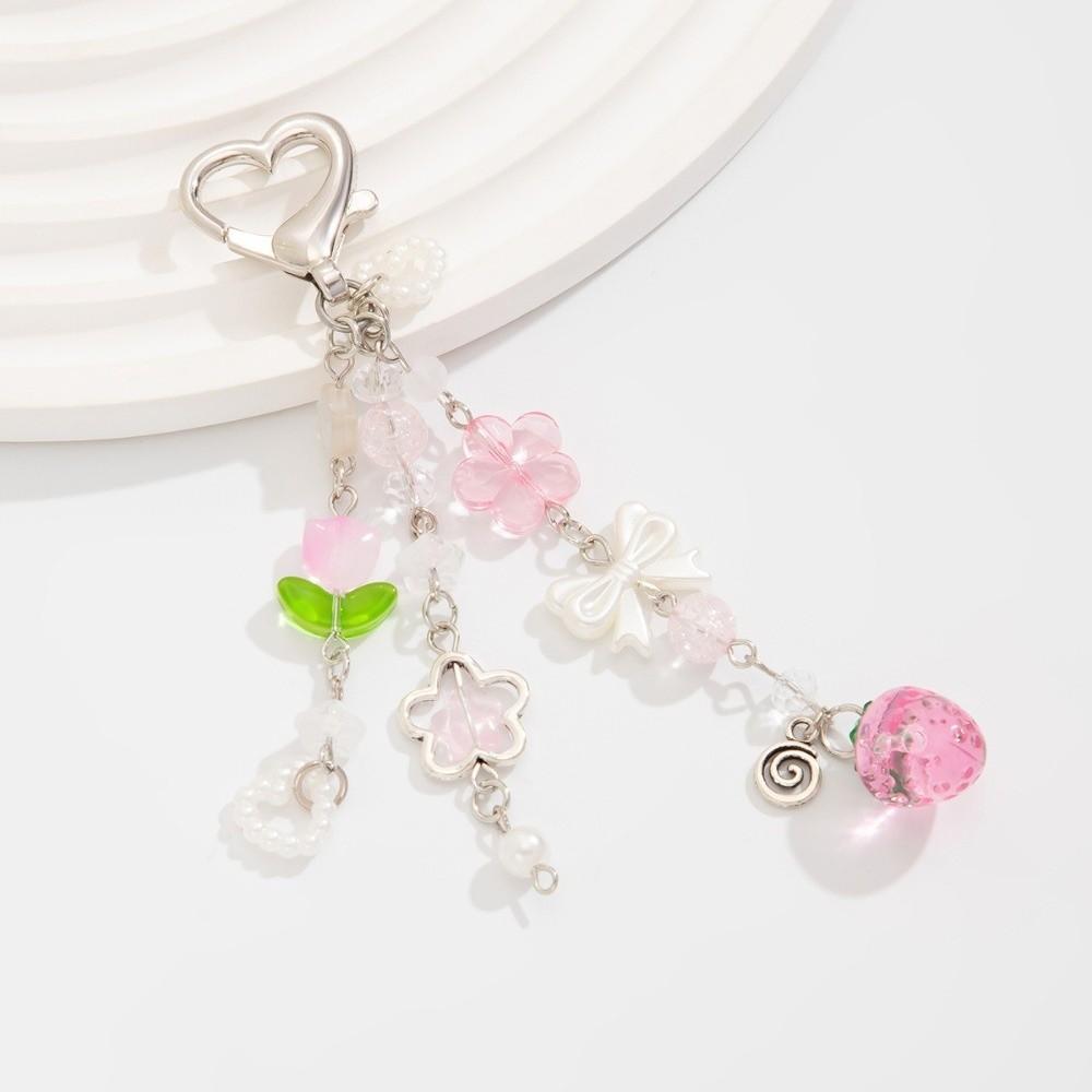 Strawberry Design Beaded Phone Chain Cute Flower Key Pendant Accessories Bag Charm Fairytale Theme