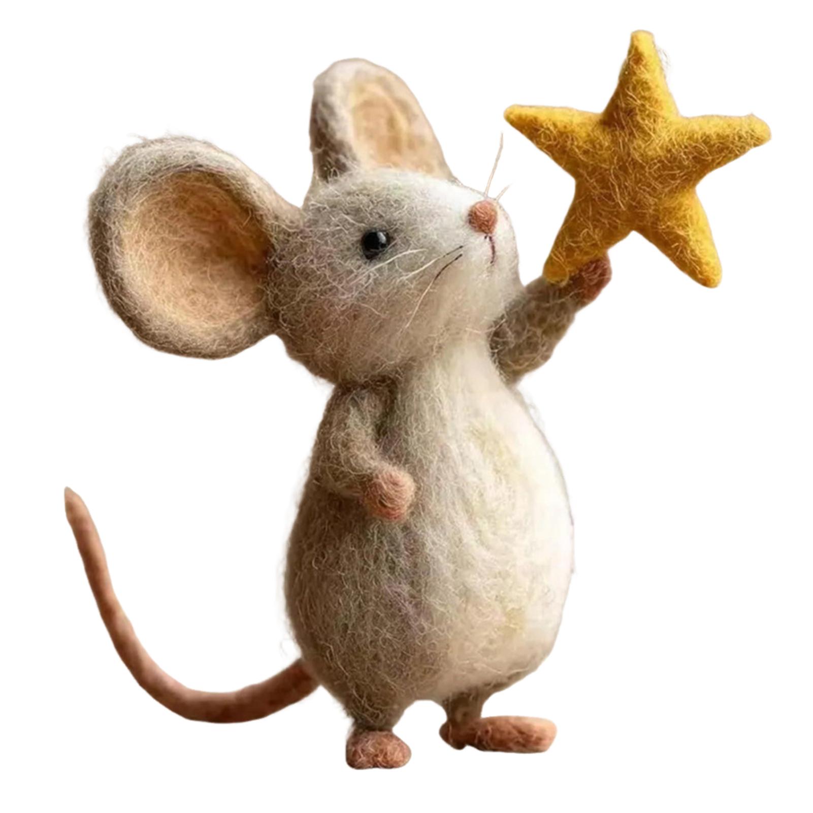 

Felted Mouse Charming Hand-Made Felt Mouse With Star Handcrafted Holiday Decoration Cute Animal Figurine For Kid Room Present As Shown