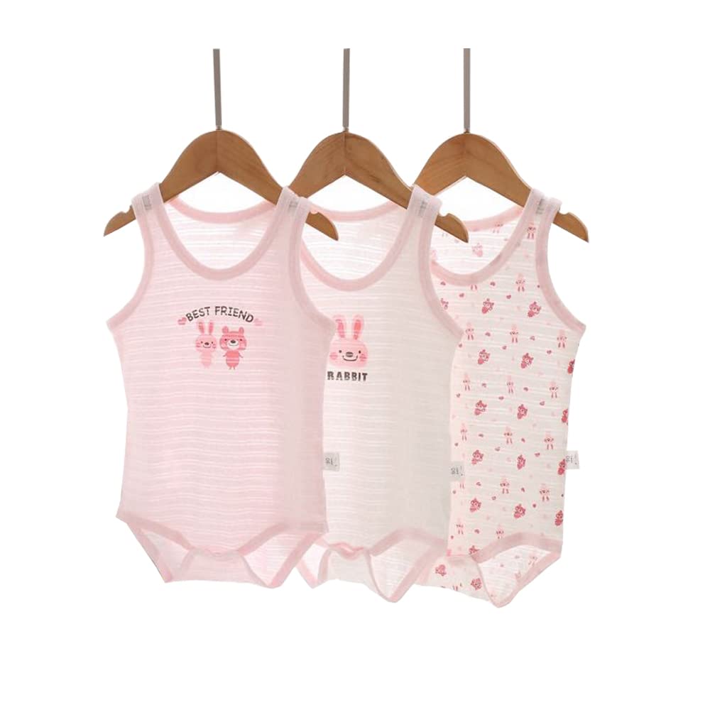 Baby Koi Baby Clothes Camisole Girls Set Romper Underwear Material Coverall Pink Set 4 Rabbit Pattern 100cm Three-Piece All-Year