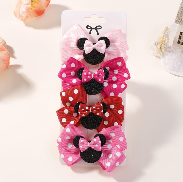 Girls Headwear Mickey Mouse Hair Accessories Set Girls Hairpin Card Pink Polka Dot Bow Cartoon Hairpin 3679