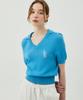 ITER Jacquard Collar V-Neck Half Knit_Ocen Blue