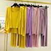 Damen Zweiteiliges Outfit Set Lockerer Schnitt Langarm-Camisole Cardigan Elastische Taille Gerade Hosen Loungewear Anzug