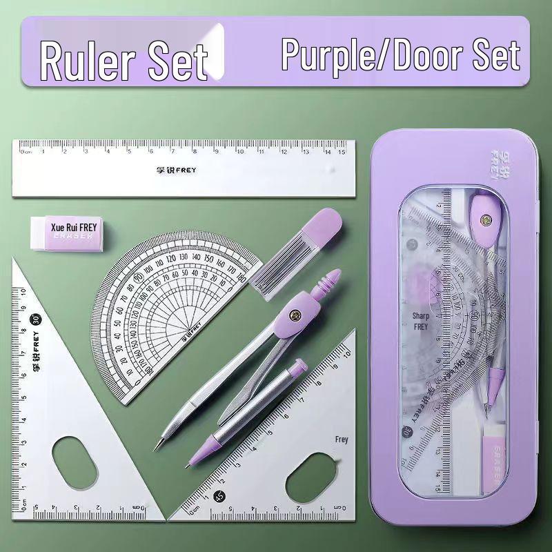 7-Piece Student Exam Ruler Set: Compass, Protractor, Triangle, and Straight Ruler