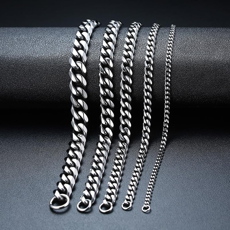 [Deelfel] Bracelet Chain, Black, 23cm, Shiny Surface, Curb Chain, Titanium, Hypoallergenic, Perfect for Anniversaries, New Year's, Parties, Gifts, Sty