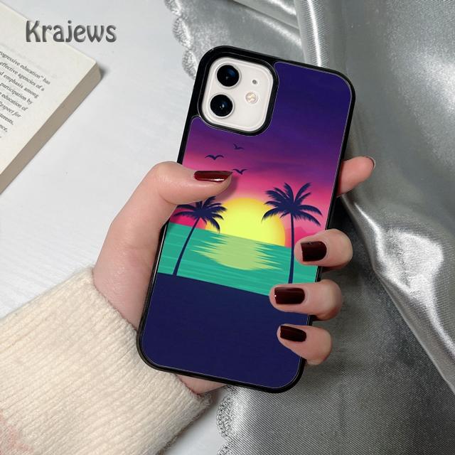 80s Retrowave Neon Palms Tree Soft Phone Case Cover For iPhone 17 Air 16 15 14 Plus 12 13 Pro Max Coque Fundas