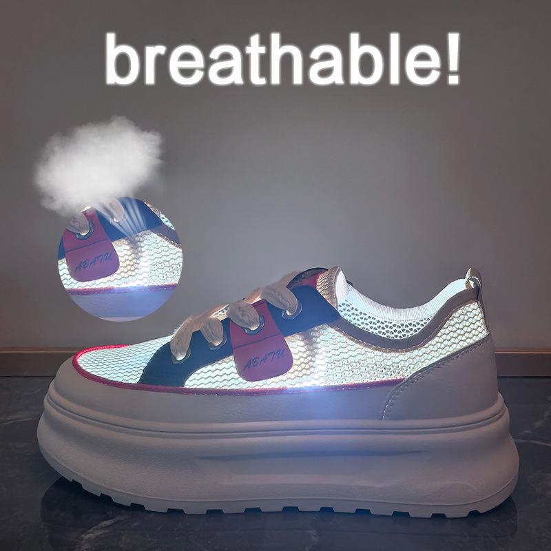 New Summer White Shoes for Female Students' Thick Sole Elevated Mesh Breathable Casual Shoes