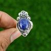 Natural Lapis Lazuli Gemstone Promise Flower Adjustable Ring 925 Sterling Silver