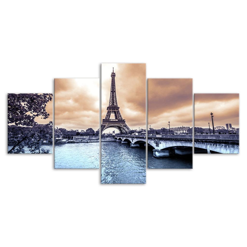 Eiffel Tower Romantic Paris France 5 Piece Five Panel Wall Canvas Print Modern Art Poster Picture Home Decor Gift For Him For Her