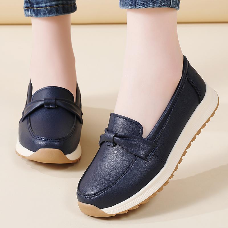 

Женские кроссовки лоферы на платформе повседневные синие кожаные туфли толстая подошва увеличение роста дышащие слипоны больших размеров EU:42 синий