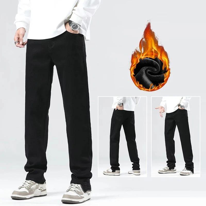 Men's Jeans Winter-Warm Denim Pants Thermal Jeans Business Jeans Warm Padded Warm Straight Pants Plus Size Jeans