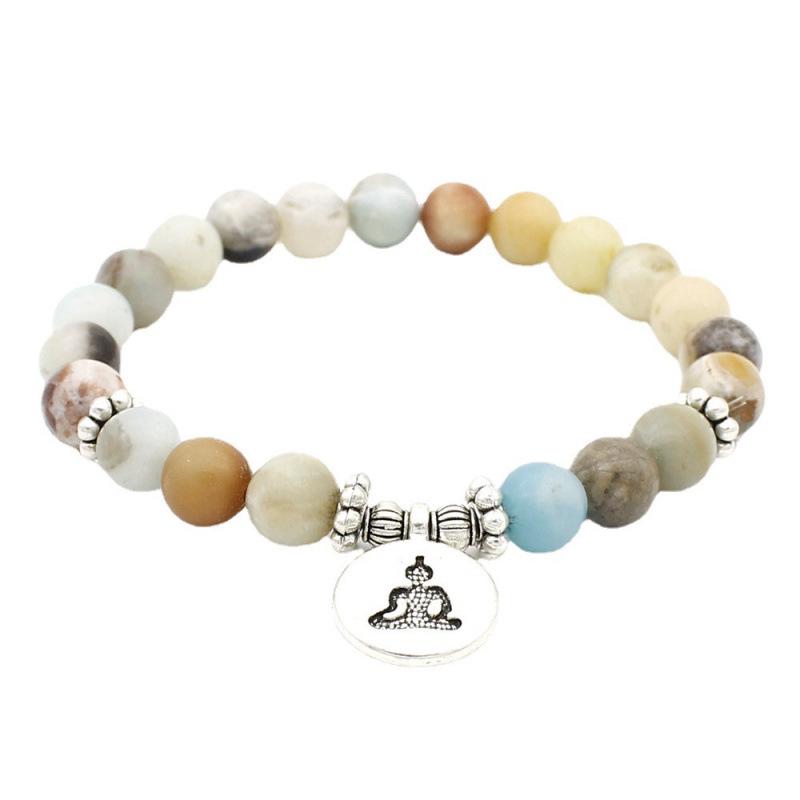 8mm Frosted Amazonite Mala Bracelet with Lotus Pendant