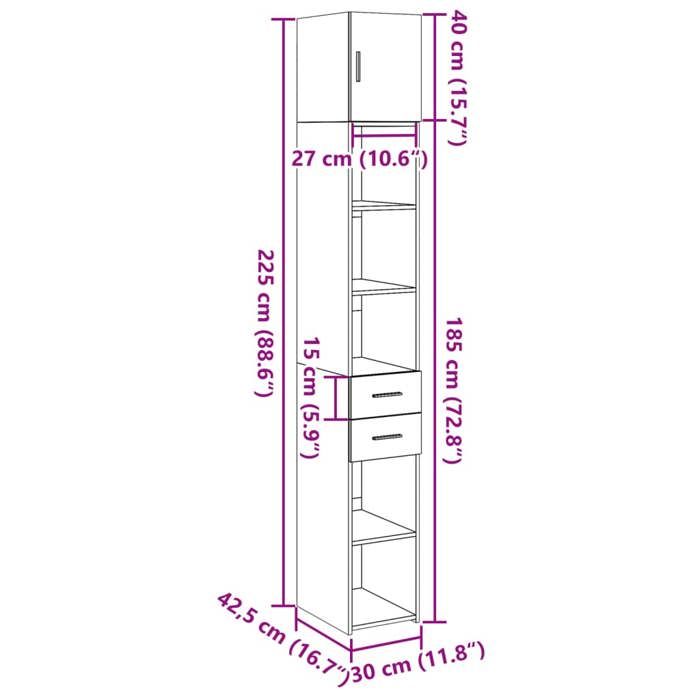 VidaXL Armoire de rangement mince noir 30x42,5x225cm bois d'ingénierie, armoire de rangement de salle de bain, unité de 3281267