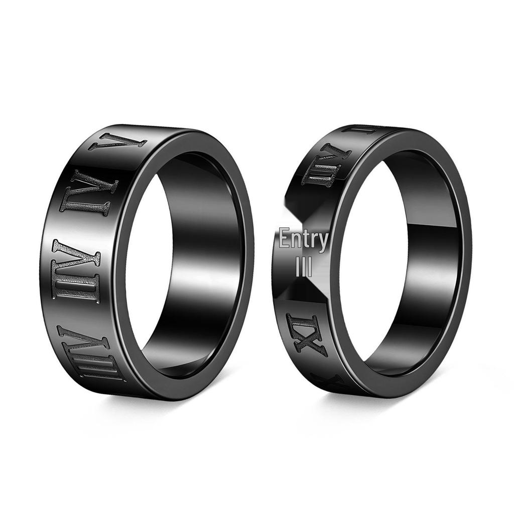 Trendy Men's Titanium Steel Roman Numerals Ring - Non-fading Vacuum Plated Jewelry.