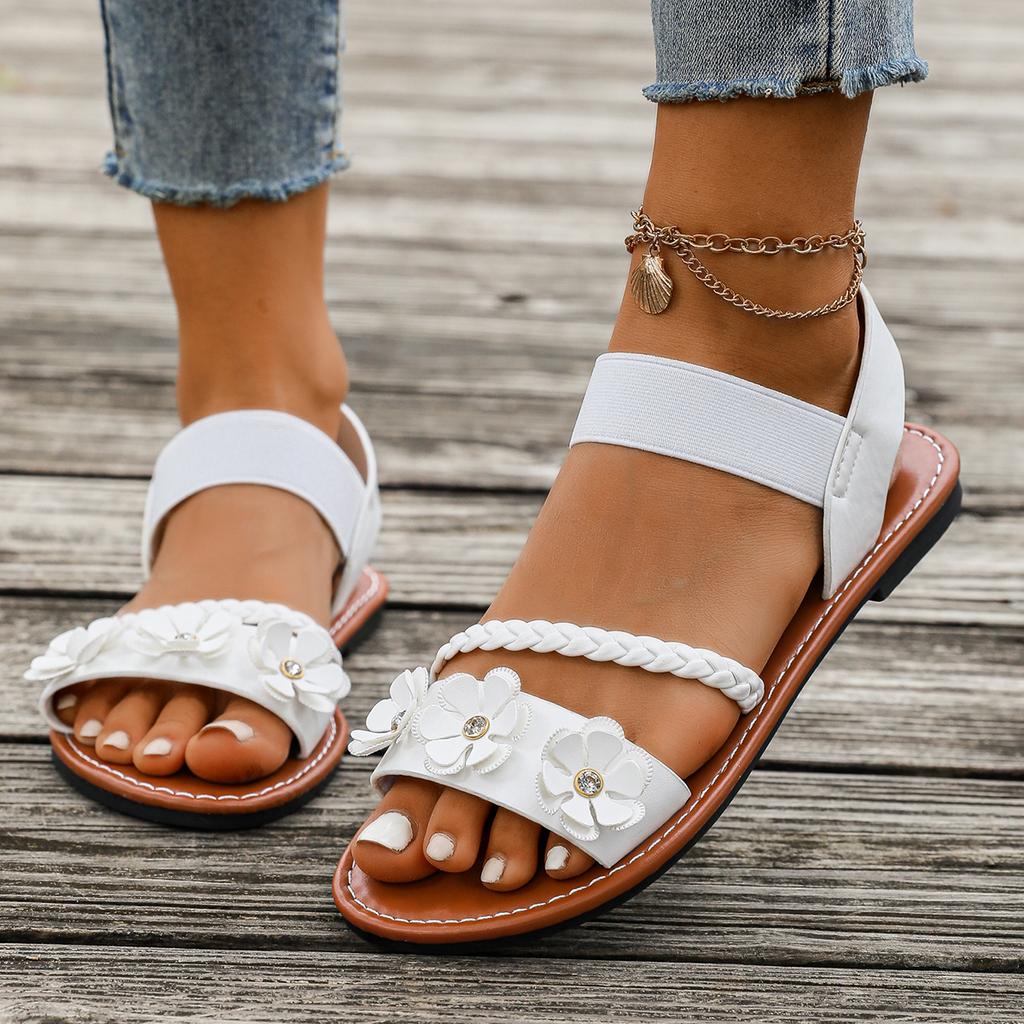 Women Sandals Fashion Flower Wedge Sandals Summer Casual Solid Color Sandals Breathable Beach Shoes Women Sandalias De Mujer